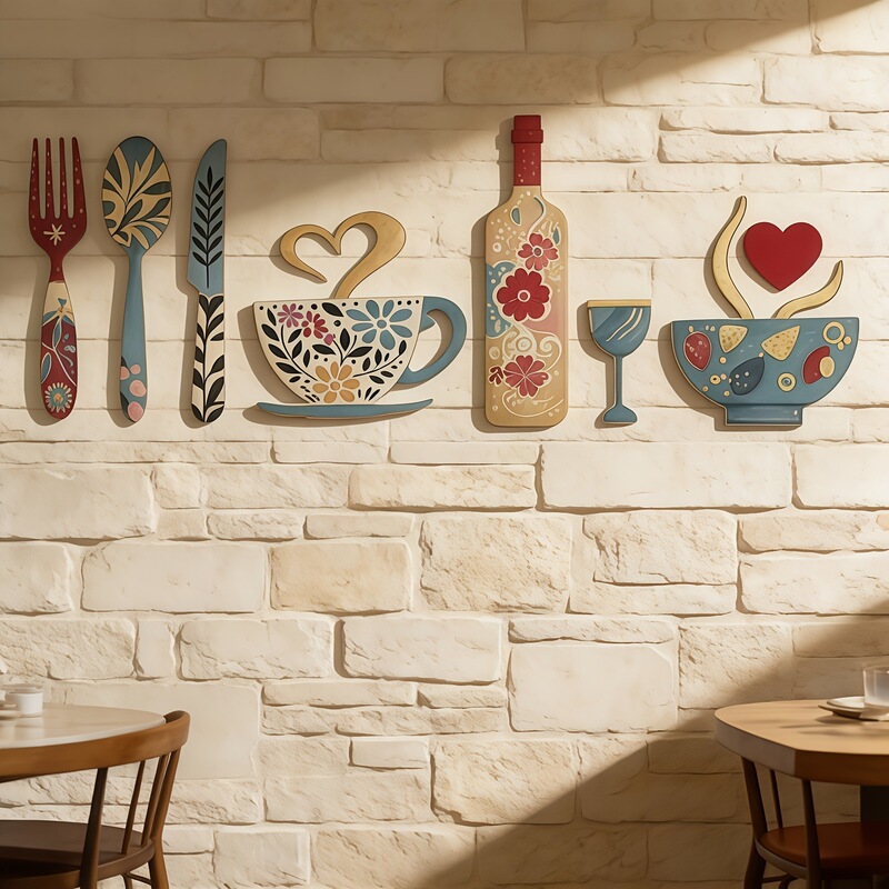 Cross-Border Hot-Selling Creative Wall-Mounted Wooden Kitchen Utensils, Handicraft Wall Stickers, Home Atmosphere Decorations, and Ornaments