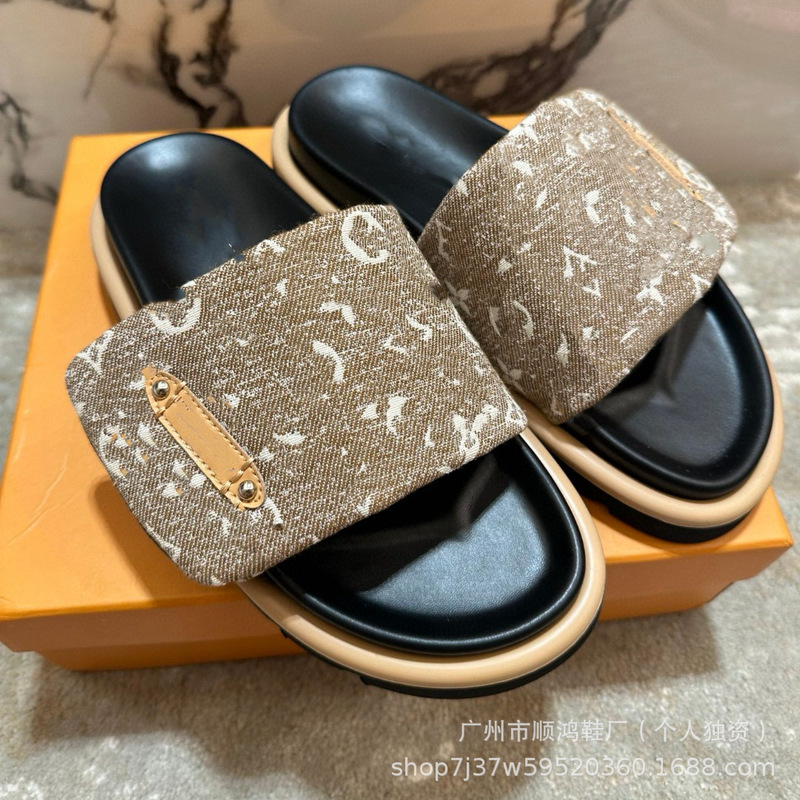 驴家魔术贴厚底拖鞋夏季新款百搭休闲老花情侣大码一字沙滩凉拖鞋|undefined
