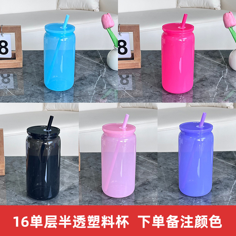 2024 estilo explosivo 16oz taza de paja de plástico protección del medio ambiente jelly acrílico color mason taza de plástico al por mayor