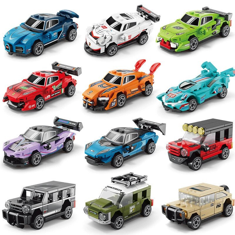 Compatible with Lego Four-Grid Mini Pull-Back Racing Sports Car Building Blocks Assembled Educational Children's Toys Gifts Street Stalls Wholesale Compatible with Lego Four-Grid Mini Pull-Back Racing Sports Car Building Blocks Assembled Educational Children's Toys Gifts Street Stalls Wholesale