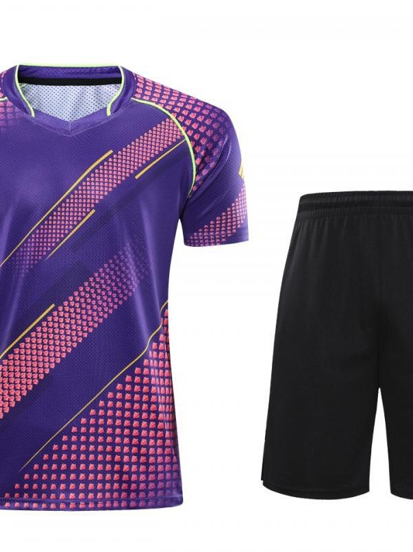 Trajes deportivos para hombres y mujeres de verano secado rápido hielo camiseta de manga corta ping-pong pluma ropa de la mañana para correr 248 + 348 hombres y mujeres