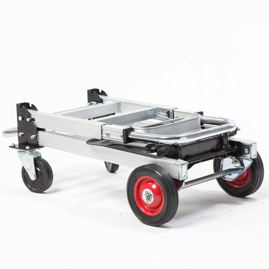 Carro de mano de logística plegable telescópico de dos ruedas de transformación de cuatro ruedas multifuncional de aleación de aluminio de tracción de transporte eficiente