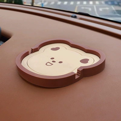 Car Phone Holder Anti-Slip Mat for Women Dashboard Cartoon Multifunctional Car Phone Holder Silicone Anti-Slip (Anti-slip mat) - cream-bear-mobile-phone-holder-anti-slip-mat