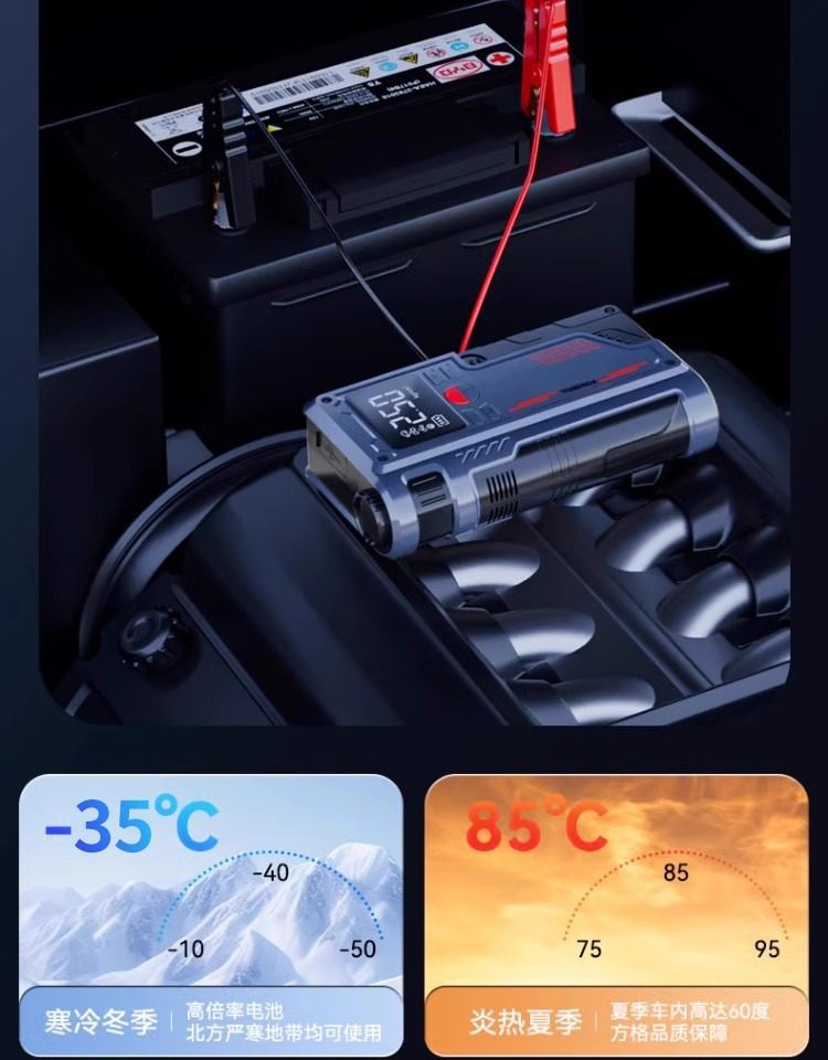 Car air compressor and emergency power starter all-in-one device, car digital display high-power power bank integrated emergency power source