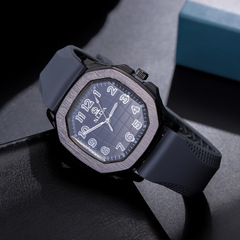 個性數字方形男士手錶硅膠錶帶石英手錶男款學生時尚腕錶批發