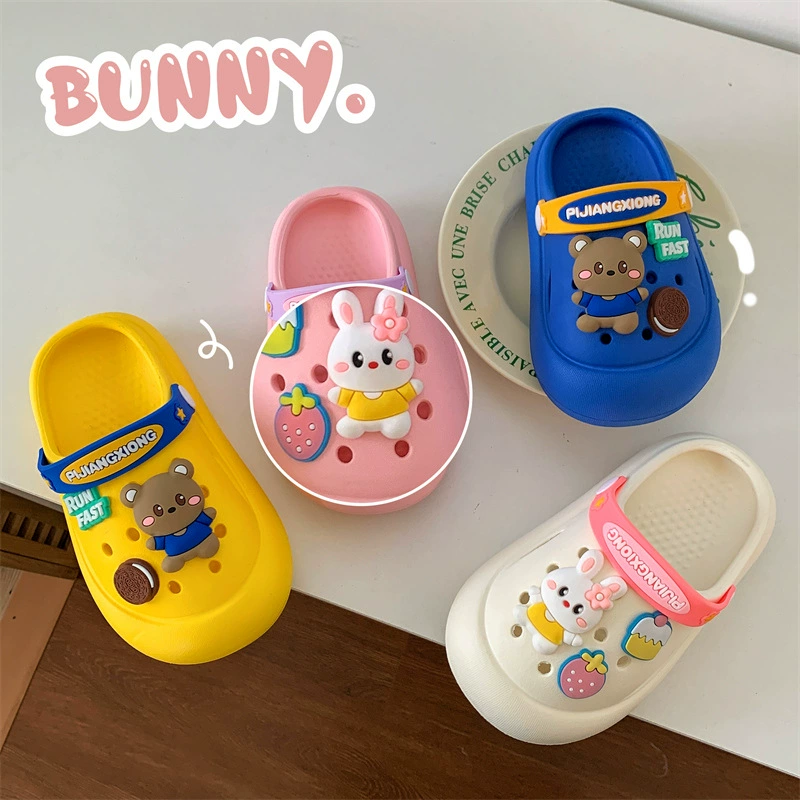 EVA Детские кролики Маленькие медведи пещерные туфли для мальчиков для девочек Летняя мягкая подошва нескользящая мультфильм пляжные домашние тапочки