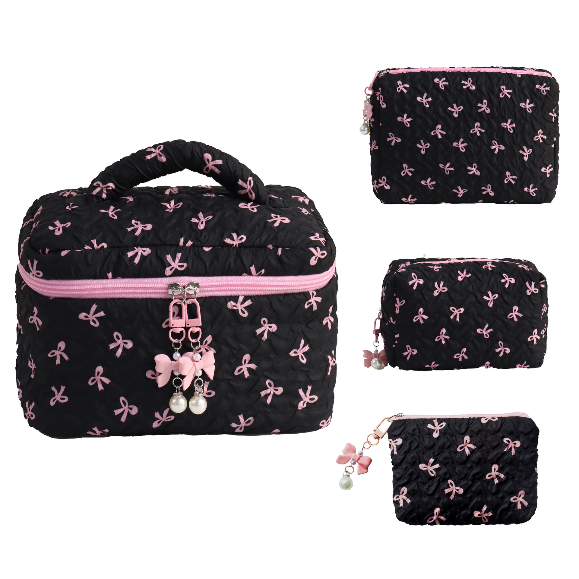 Cosmetic Bag Organizer, Bow Accent Wallet Style, 14×10×2 cm, Lightweight Portable
