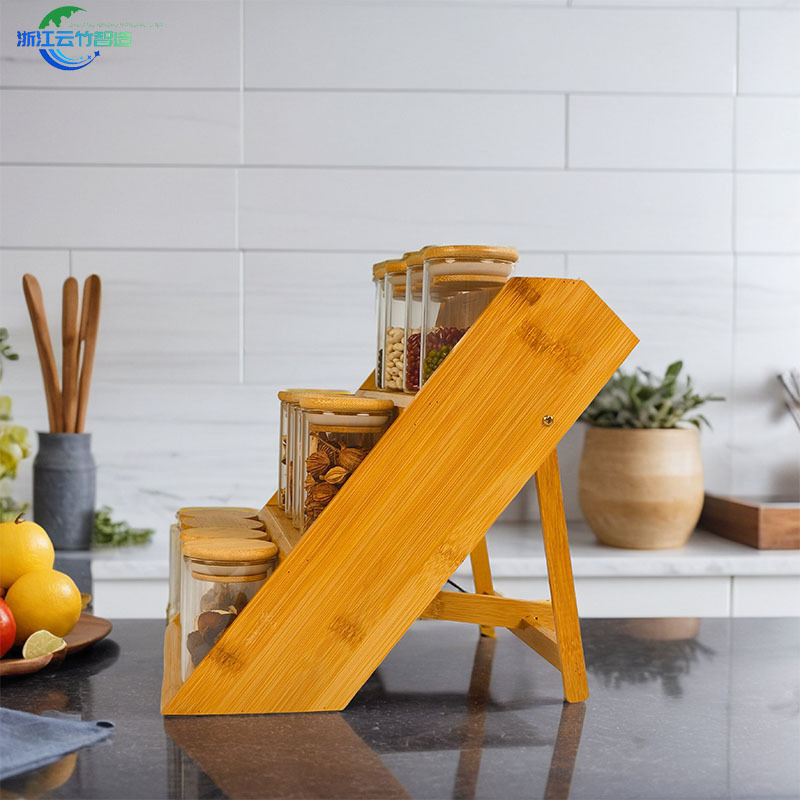 Rack de condimento de bambú y madera, estante de almacenamiento de cocina de tres pisos, estante de exhibición de condimentos personalizados, estante de exhibición transfronterizo