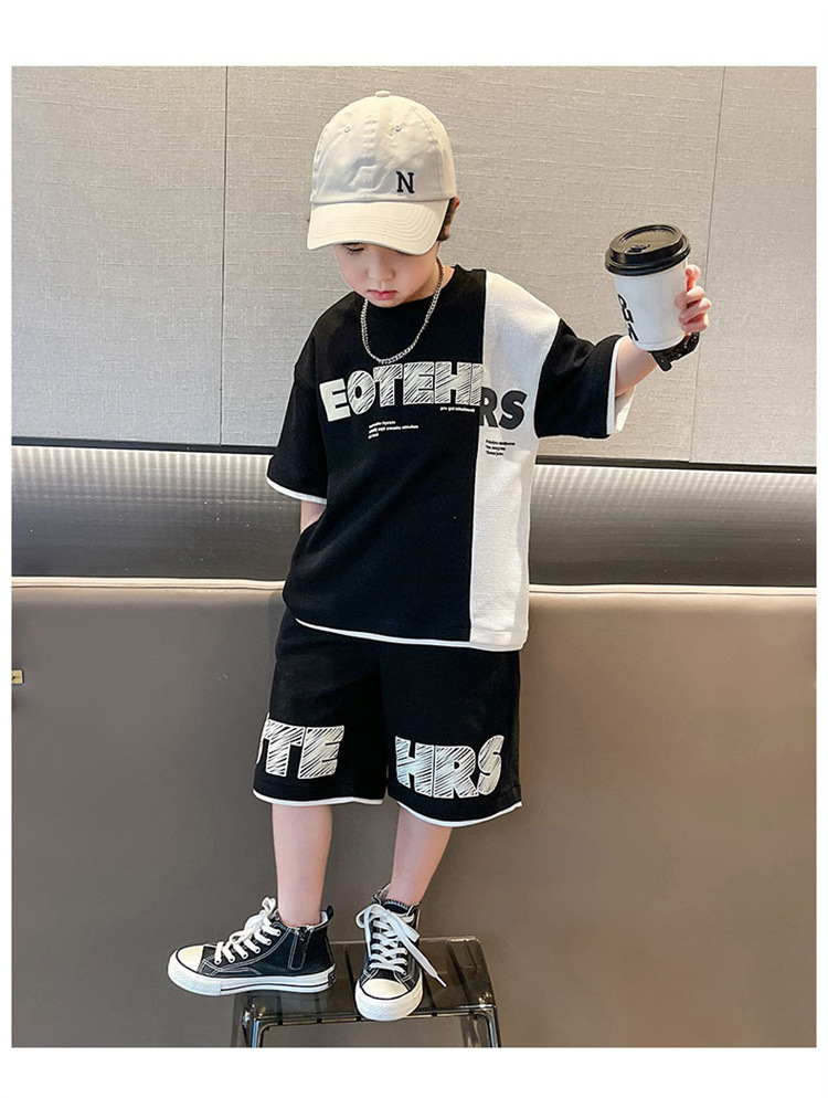 Ensemble été garçon manches courtes style waffle mode enfant_voghion.com