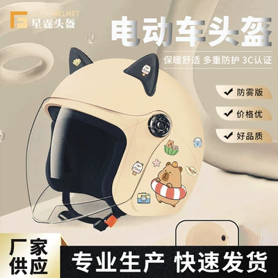 New National Standard 3C Certified Women's Electric Vehicle Motorcycle Winter Warm Helmet Cute Capybara Safety Helmet