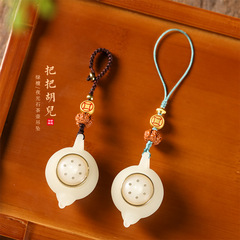 夜光發光把把壺創意古風汽車鑰匙扣綠檀小茶壺香囊文玩精美手機鏈