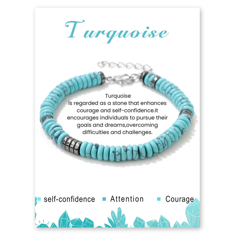 Cross-border New Products Hot Turquoise Wheel Beads Men's Bracelet Fashion Elegant Bracelet Card Decorations Factory Direct Sale
