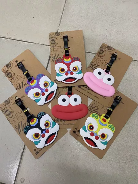 Chinese style creative lion head PVC soft rubber luggage tag travel luggage shipping identification pendant