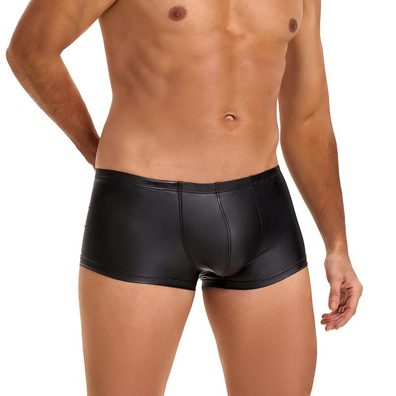 Fuente transfronteriza ropa interior sexy hombre piel esmaltada negro pantalones de cuero plano fábrica directa de pantalones de cuero