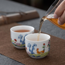 观复斗彩斗彩鸡缸杯陶瓷功夫茶杯品茗杯复古主人杯单杯茶碗