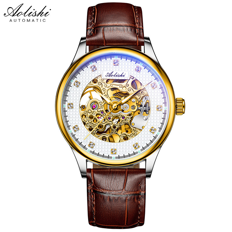 Đồng hồ nam Automatic Skeleton Tourbillon lộ máy, dây da hoặc thép, mặt kính chống xước, phát quang, chống nước