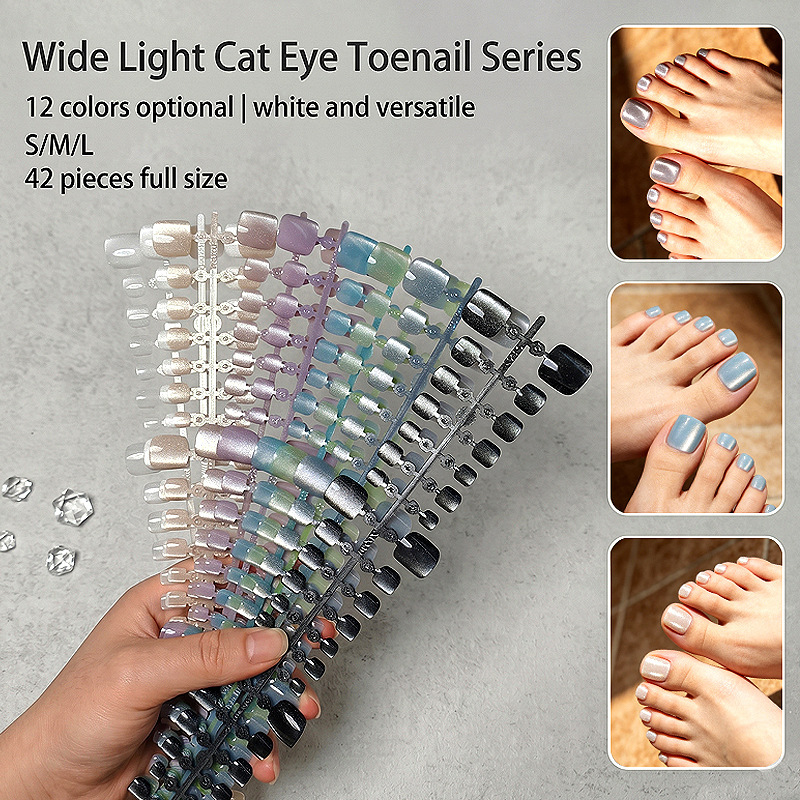 Cross-Border Spring and Summer New Style Solid Color Wide Cat-Eye Toenails, 42 Pieces, Full Size, European and American Style Cat-Eye Toenails Cross-Border Spring and Summer New Style Solid Color Wide Cat-Eye Toenails, 42 Pieces, Full Size, European and American Style Cat-Eye Toenails