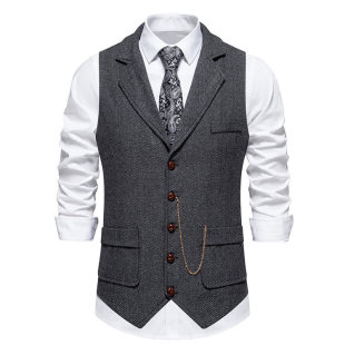 Cross-border Amazon wholesale 2024 spring and summer new European code retro lapel chain men's suit vest vest