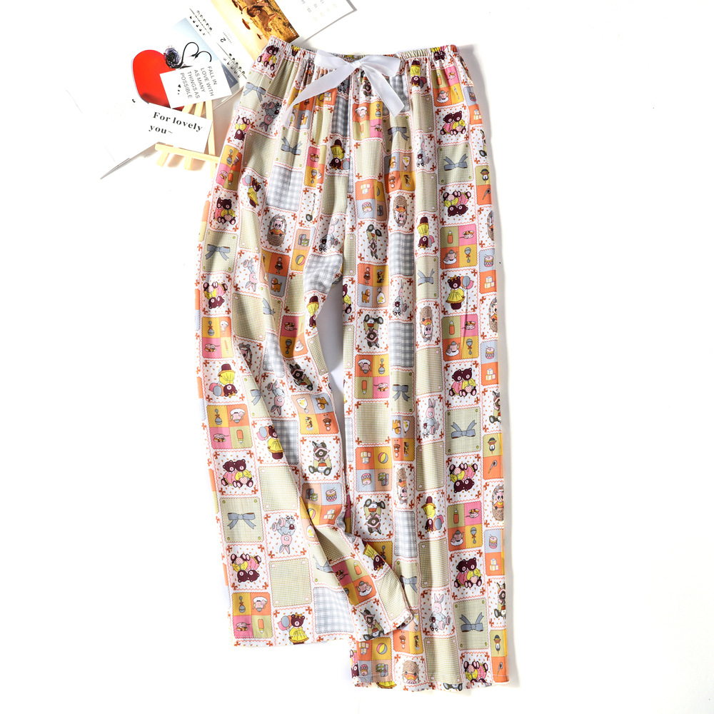 Pantalones de pijama de verano Source 45 de algodón y seda, pantalones anchos de nueve puntos para mujer, finos, talla grande, pantalones holgados para aire acondicionado, pantalones de playa