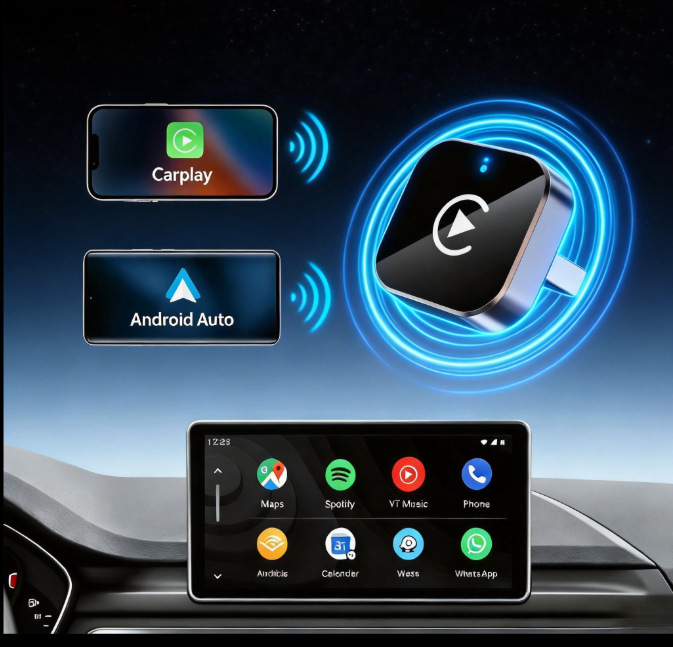 New transparent wireless CarPlay adapter, upgrades your car's wired system to wireless Android Auto