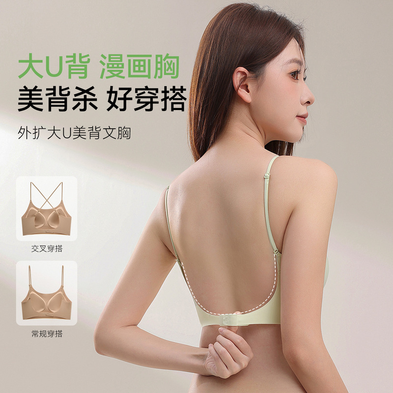 无痕文胸粉底液内衣女透气隐形胸罩小胸聚拢无钢圈细肩带美背文胸|undefined