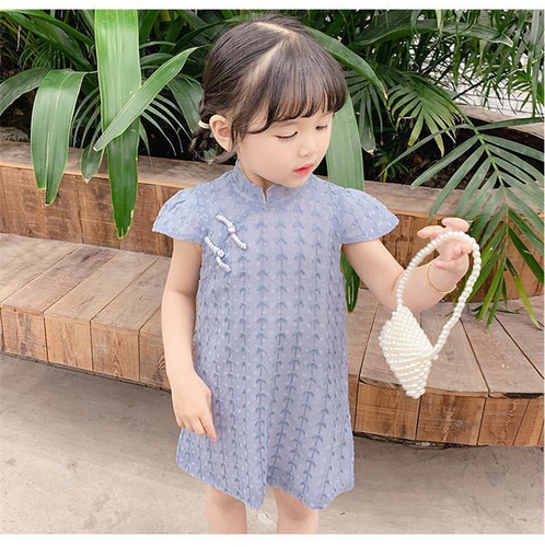 Girls' cheongsam skirt children's summer dress baby summer Chinese style summer style children's short-sleeved lace dress