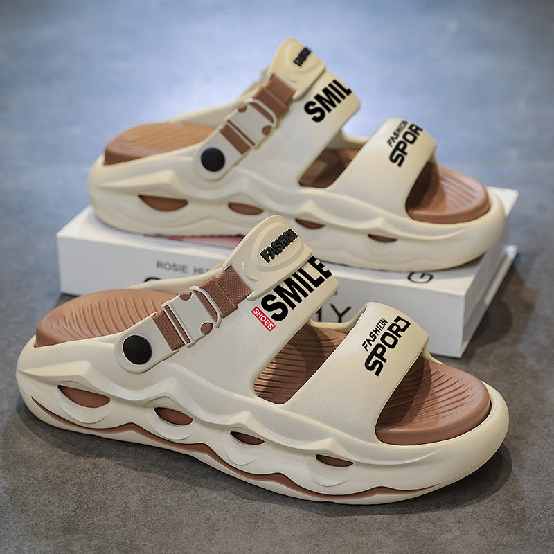 Sandalias transfronterizas 2025 verano nuevo estilo EVA sandalias de hombre de suela gruesa deportes al aire libre sandalias de un solo color de dos colores