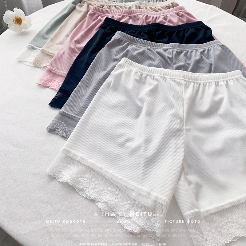 New Ice Silk Large Lace Safety Pants Women's Summer Thin Anti-running Light Leggings Ice Silk Large Size Three-part Pants