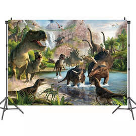 跨境侏罗纪公园摄影背景3D恐龙照片工作室道具展位派对横幅 5x3ft