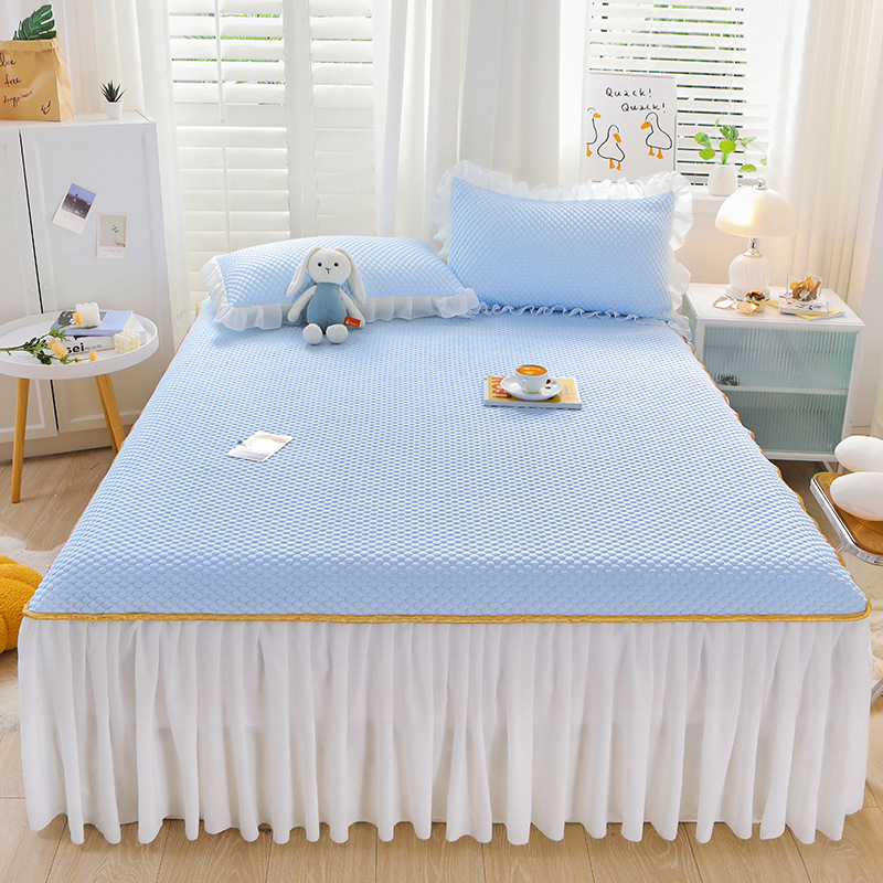 批发新款A类凉豆豆乳胶凉席三件套 夏凉垫夏季冰丝席床裙可机洗