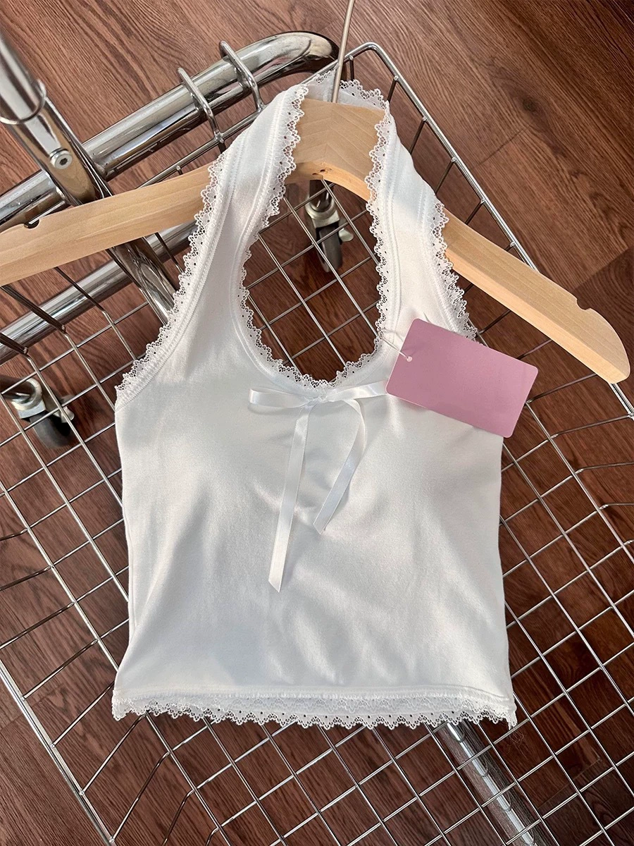 Кружевной топ с бантом, базовый дизайн с чашками, без спинки, one-size (подходит для 75–110 цзыней)