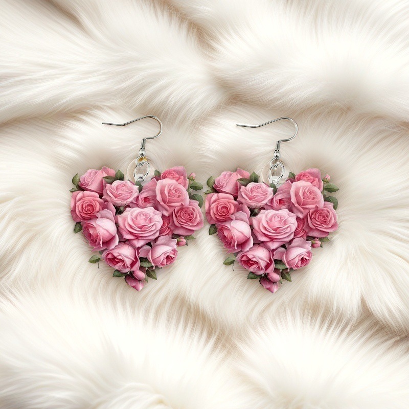 Women's Gender 1 Pair Elegant Streetwear Heart Shape Rose Arylic Drop Earrings