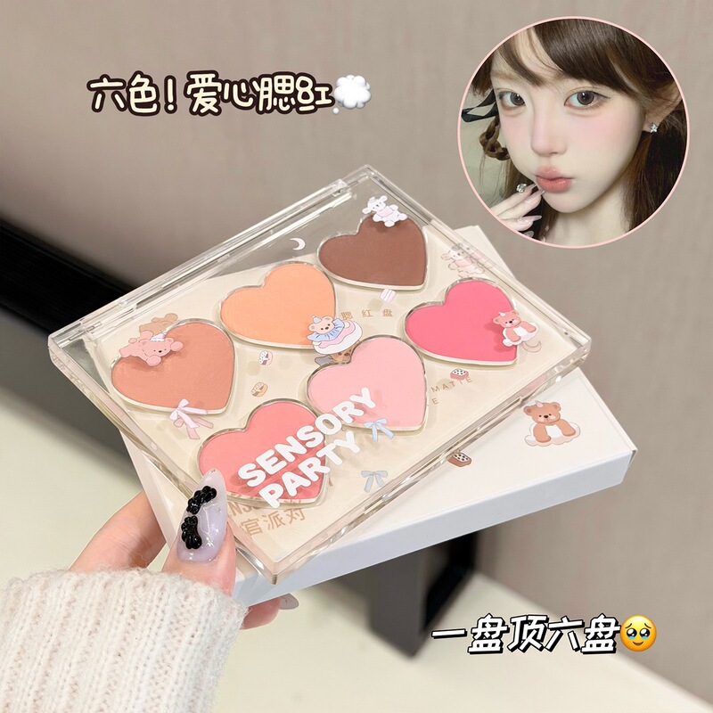 Sensory Party Lightly Sweet Velvet Mist Blush Palette, Six Colors for Cute Girls, Delicate Natural Tone-Up, Natural Brightening Makeup