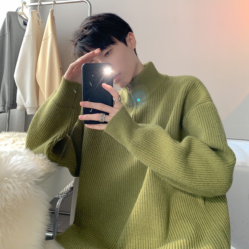 Autumn and Winter New Half-Zip Knitwear for Men and Women Japanese Style and Korean Style Lazy Style Trendyy Casual Loose Knitwear Jacket