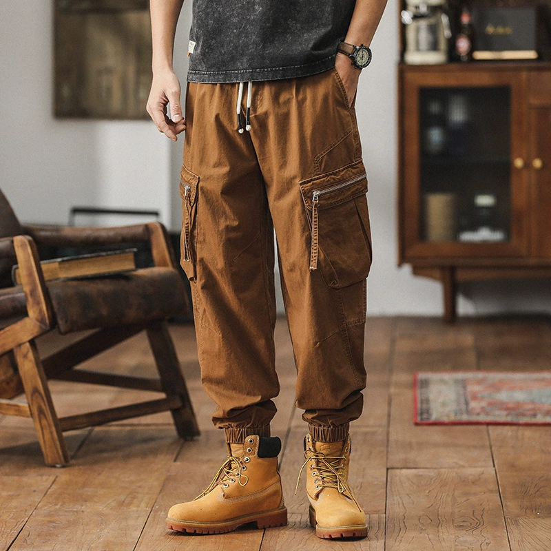 Весна 2024, американские тяжелые комбинезоны, мужские новые свободные ретро-шаровары больших размеров, весенне-осенние модные брендовые брюки с завязками на щиколотке
