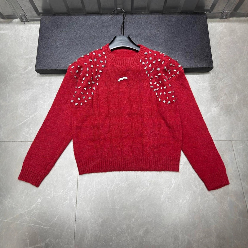 Xiangjia's Zodiac Year Red Women's High-End, Beautiful and Fashionable Christmas and New Year Design Hot Diamond Knitted Sweater