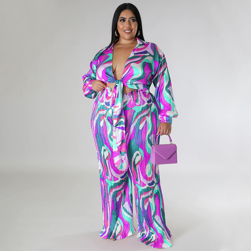 Daily Elegant Color Block Spandex Polyester Pants Sets Plus Size Two-piece Sets display picture 14
