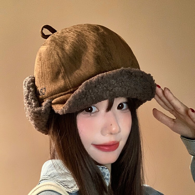 韩国麂皮绒雷锋帽秋冬季帽子女款加绒护耳冷帽骑车防风加厚保暖帽|undefined