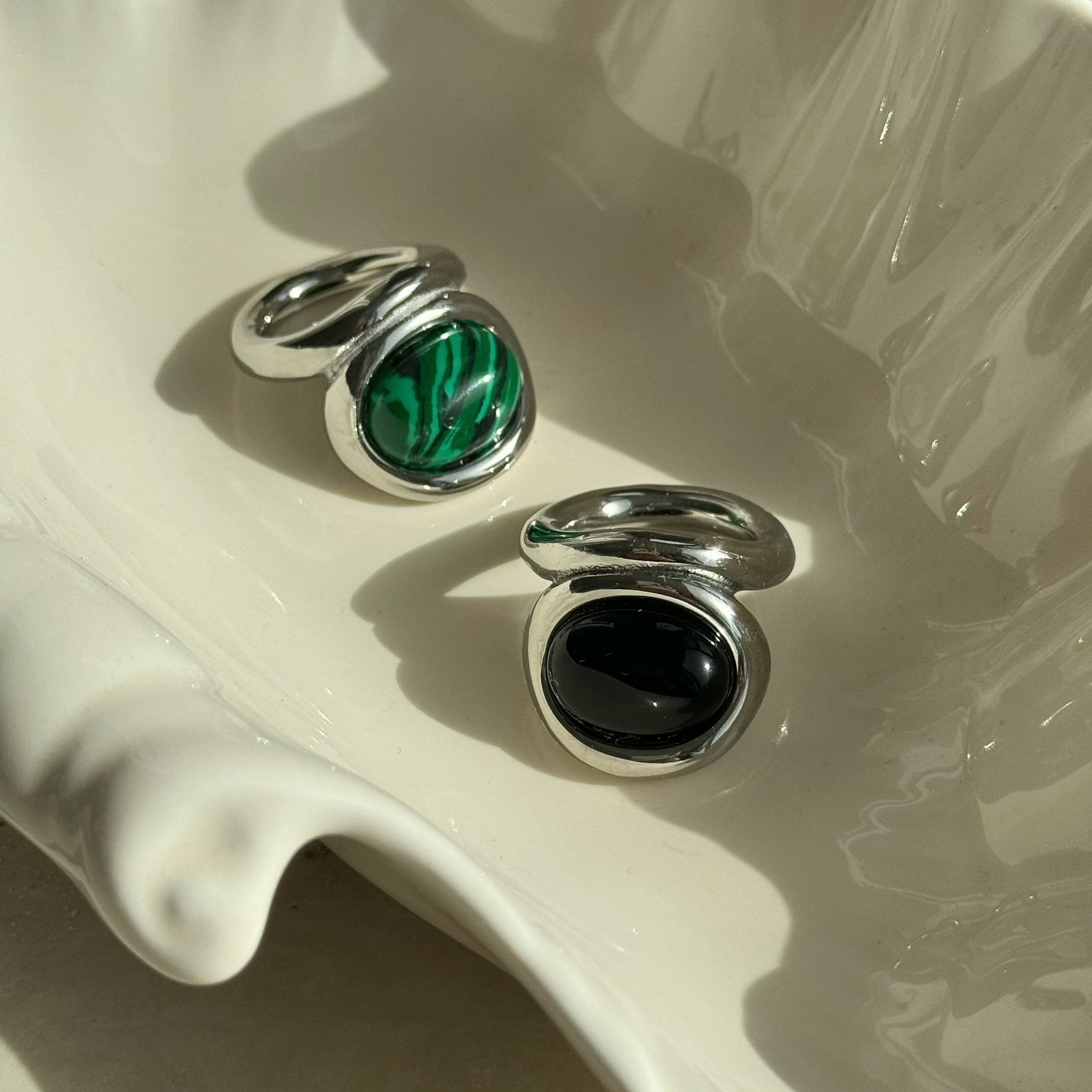Rings Classification Retro Geometric Titanium Steel Inlay Natural Stone Rings