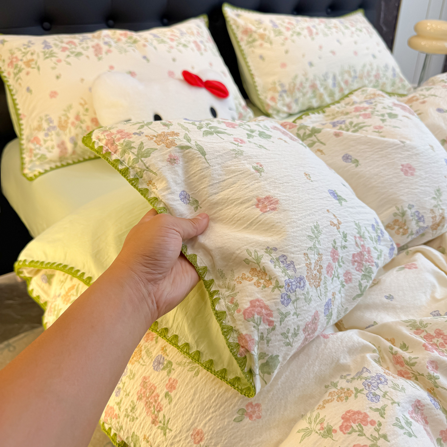 Nuevo borde de concha de doble hilo de cuatro piezas de algodón puro ropa de cama ins sábanas cubierta cama dormitorio Kasa tres piezas de conjunto