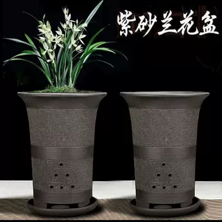 紫砂兰花盆陶瓷粗陶简约多孔透气陶瓷花盆紫砂君子兰花盆速发清仓
