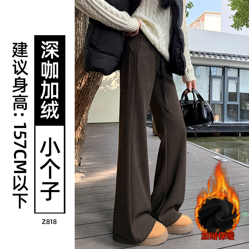 Pantalones de lana gruesas de cintura alta de boquilla de mujer otoño y invierno delgando pantalones de tracción casuales americanos micropantalones image 19