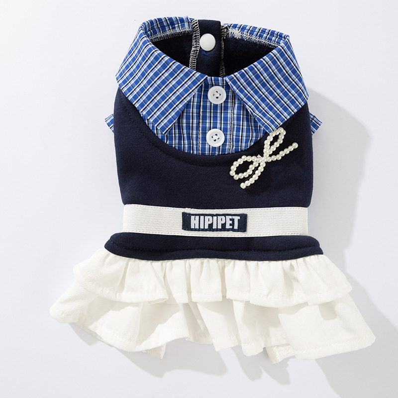 Термобелье для домашних животных→синяя клетчатая юбка