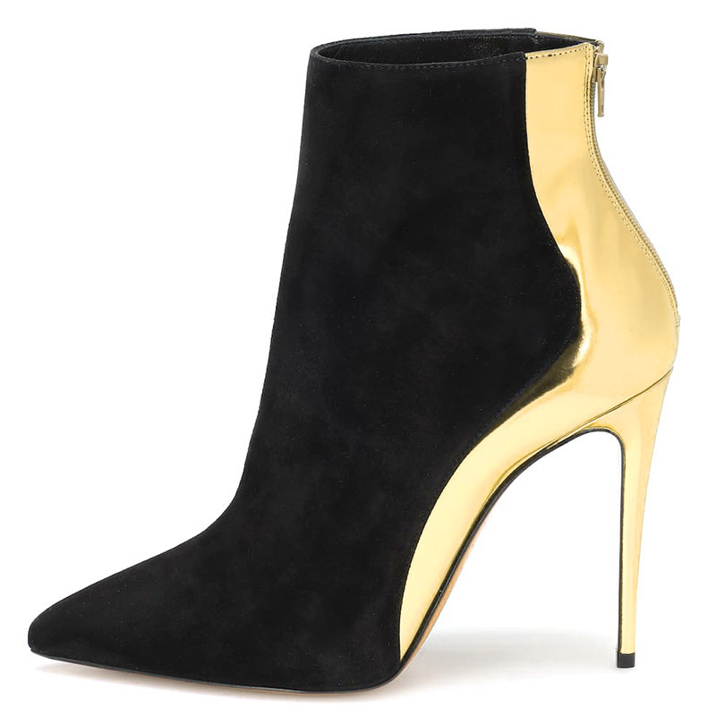 Black Sheep Jingjin Patent Leather Color-block Pointed Rear Zipper High Heel Ankle Boots European and American Women's plus size Factory Hand-made Black Sheep Jingjin Patent Leather Color-block Pointed Rear Zipper High Heel Ankle Boots European and American Women's plus size Factory Hand-made
