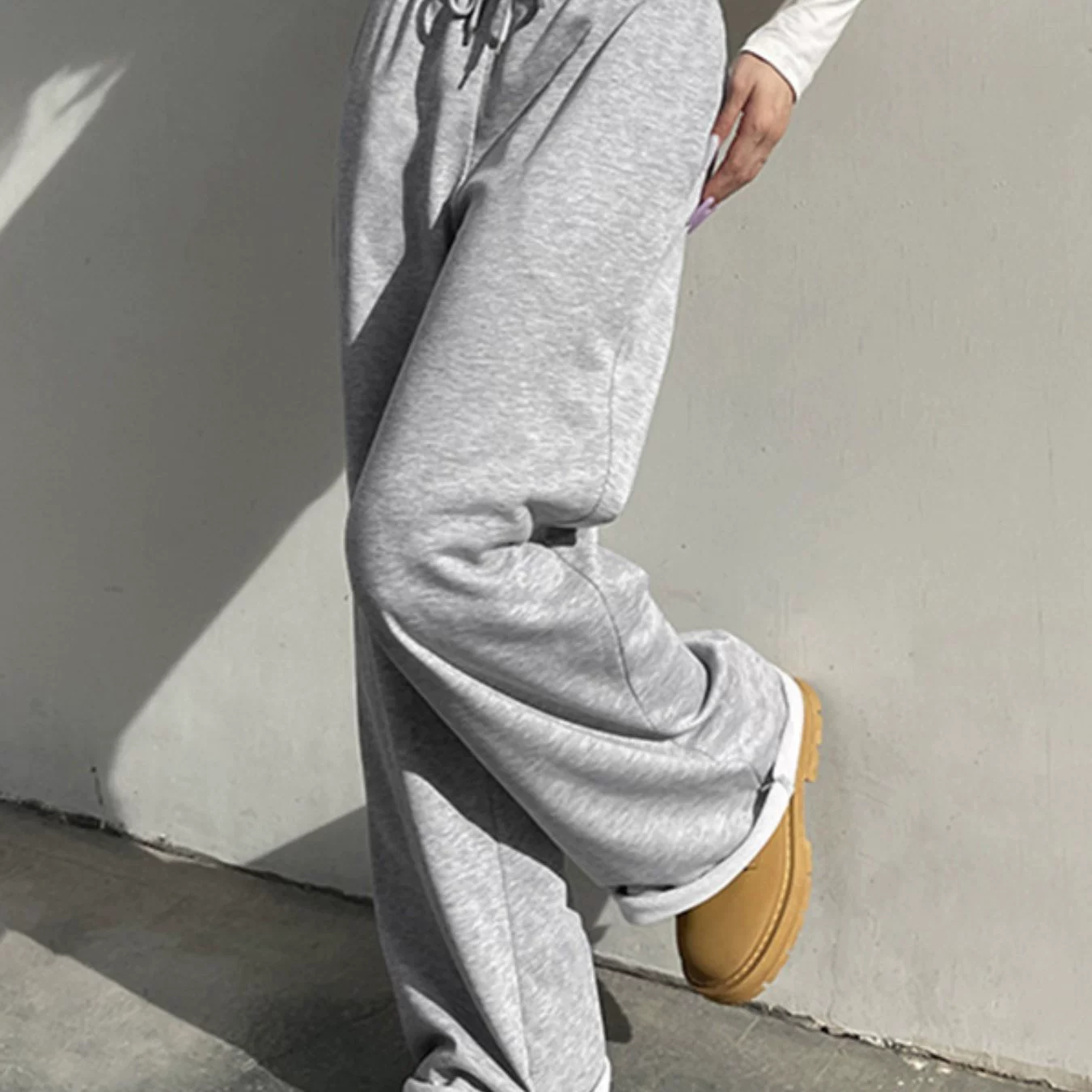Wide-Leg Sweatpants, Solid Color Drawstring, Relaxed Casual Fit, Sizes S–L