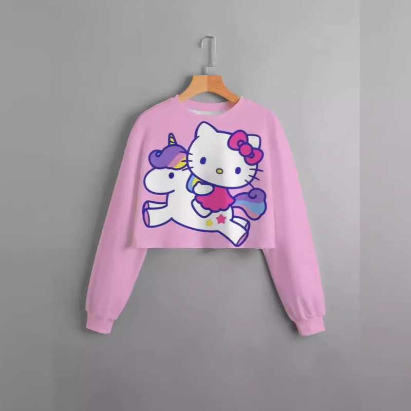 New Style Foreign Trade Cross-Border Casual Cartoon Cute Girls' Clothing Factory Direct Sale Children's Clothing Half-Cut Cropped Sweatshirt