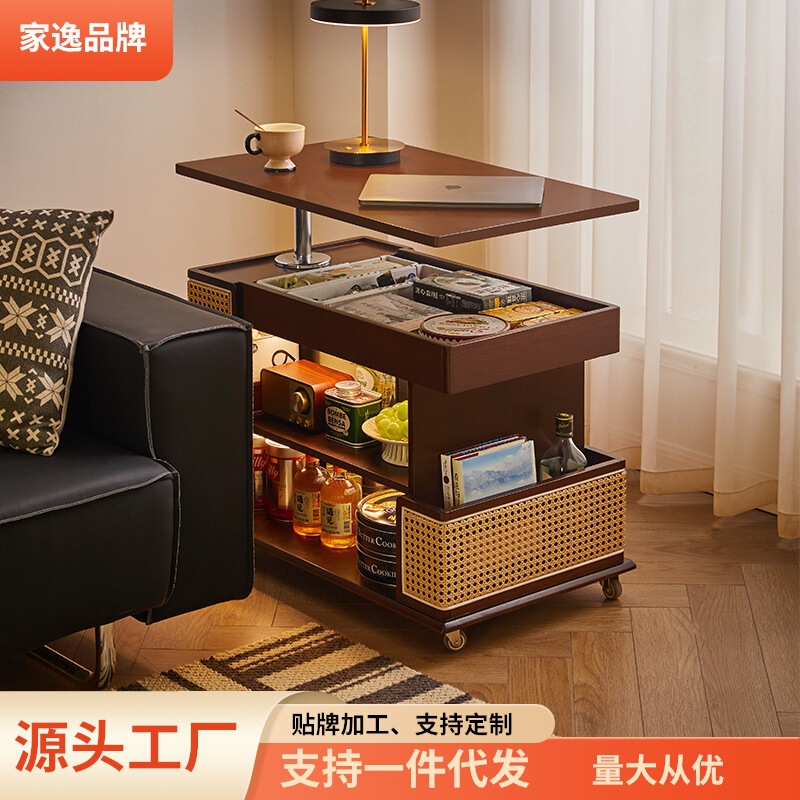 Home Easy Removable Coffee Table Solid Wood Sofa Side Table Sideboard Lifting Rotating Living Room Tea Table Notebook Table