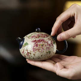 青花火石红金丝牡丹茶壶陶瓷家用一壶一杯功夫茶具礼盒套装伴手礼