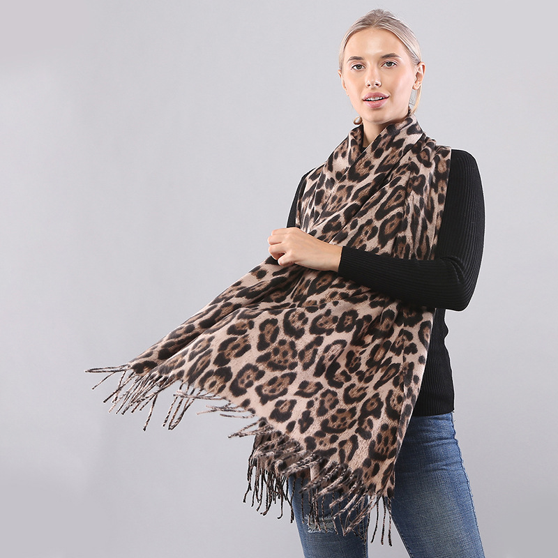 New Autumn and Winter Long Scarf with Leopard Print Tassels Double-sided Air-conditioned Room for Warmth Thickened Outer Layer with Shawl_voghion.com