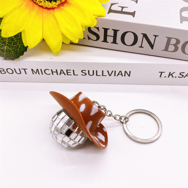 3 cm bola llavero sombrero de vaquero marrón blanco